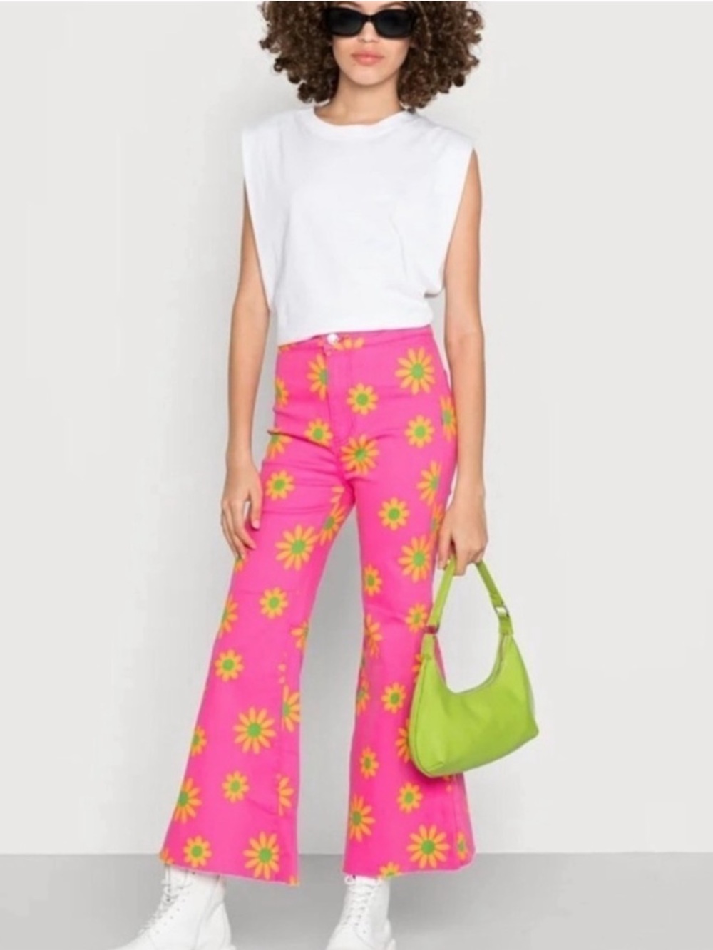 Free People Pink Daisy Wide Leg Jeans, crop/ankle, 27” inseam